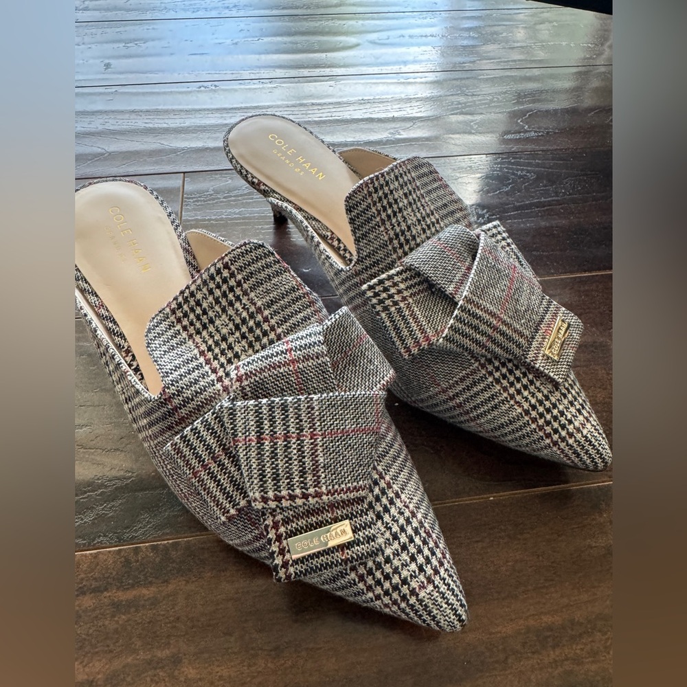 NEW Cole Haan Ophelia Mule 45mm Black Natural Multi Plaid Sz 8B In Box